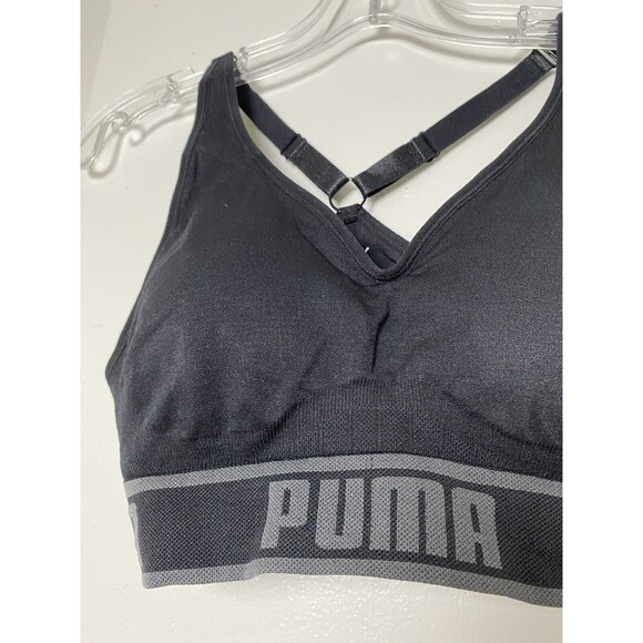 PUMA Sports Bra Women's Size M Black Seamless Padded Stretch Adjustable - Picture 5 of 11